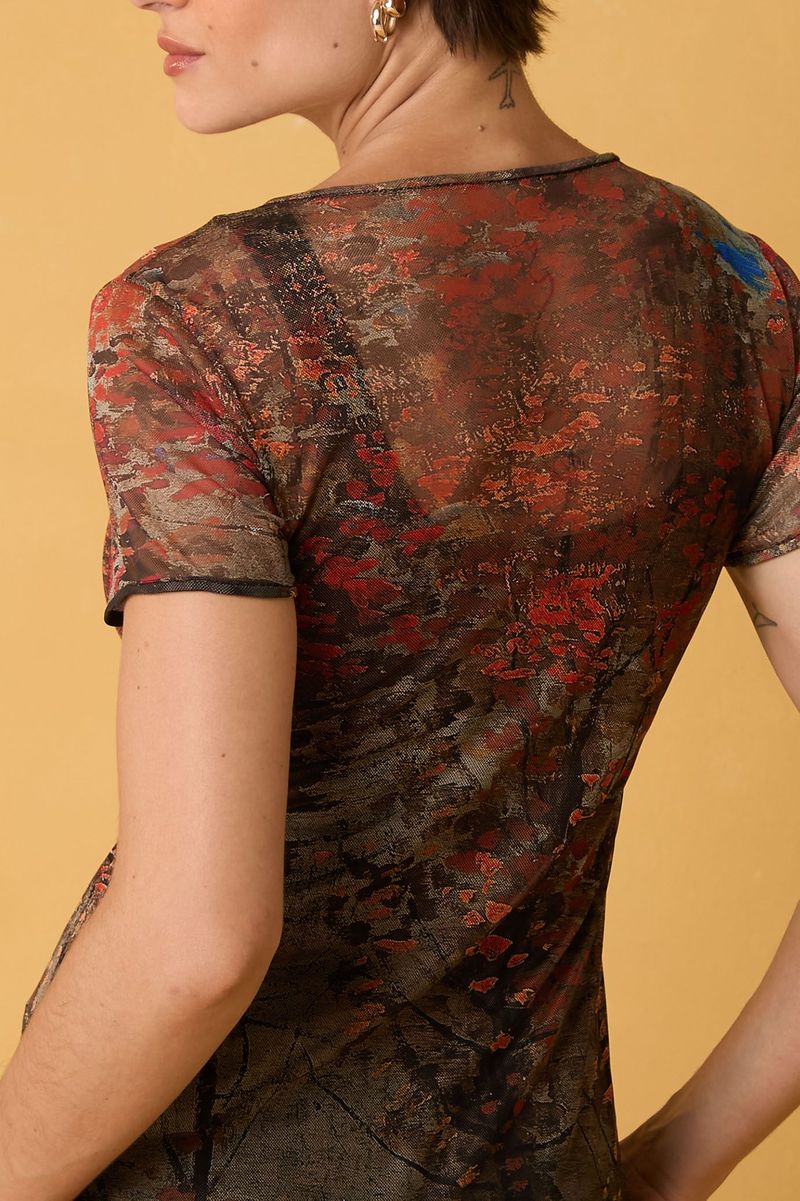 Blusa Segunda Pele de Tule Manga Curta Van Gogh