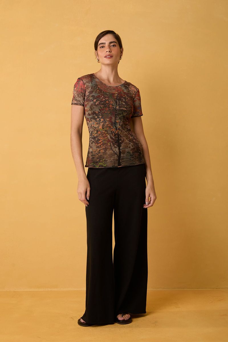 Blusa Segunda Pele de Tule Manga Curta Van Gogh