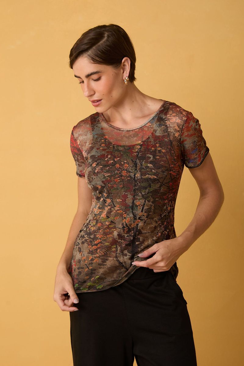 Blusa Segunda Pele de Tule Manga Curta Van Gogh