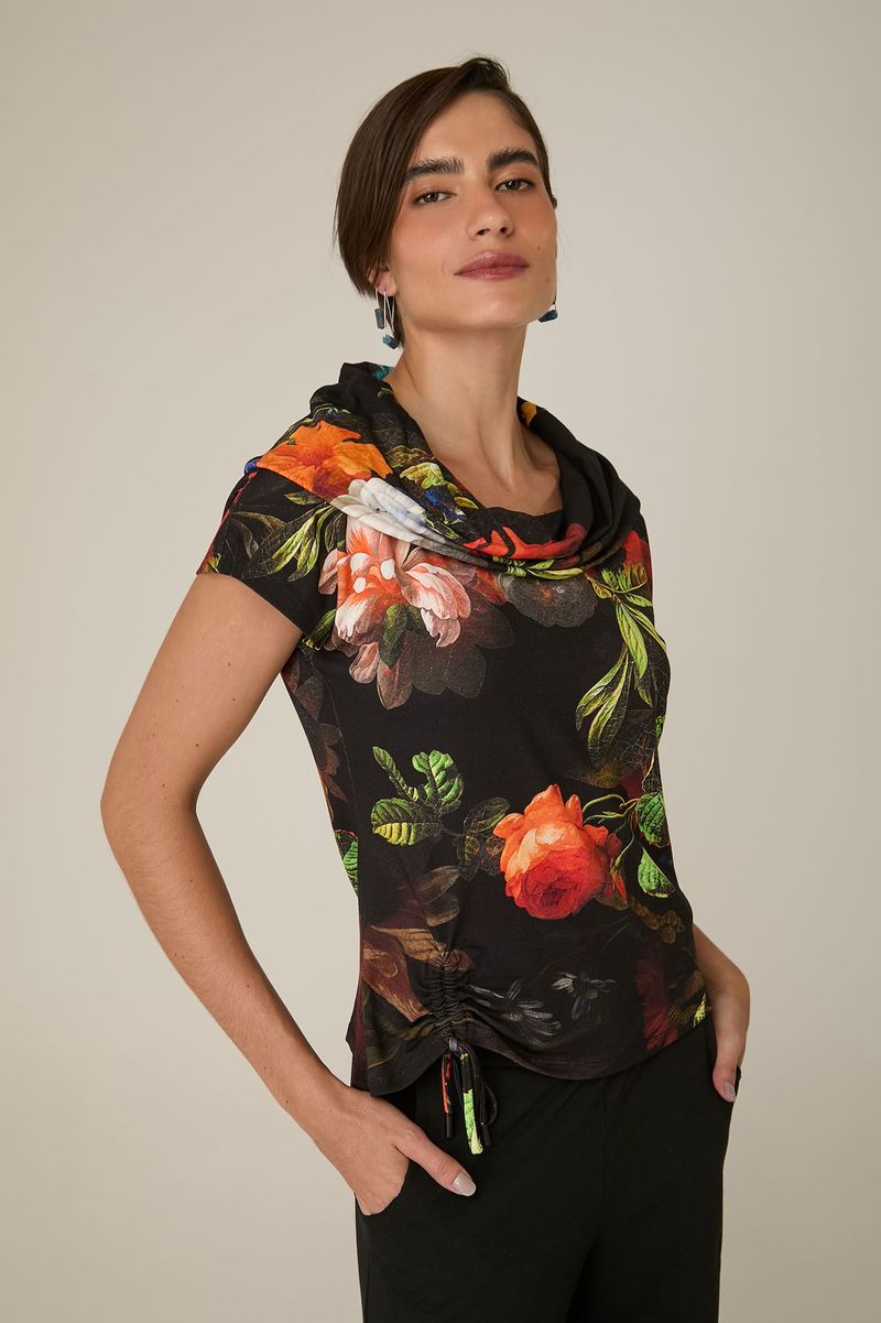 Blusa de Malha Floral Gola Rolê Estampa Elias Vanden Broeck 