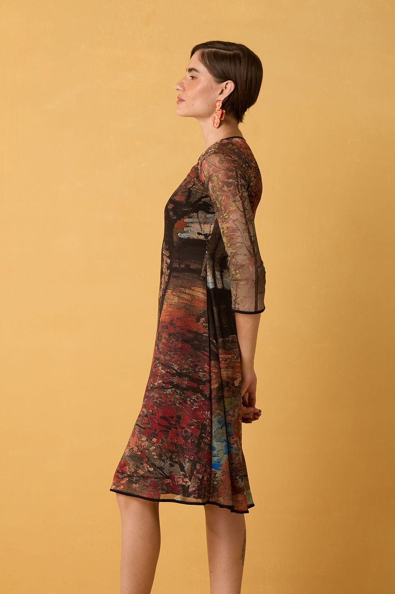 Vestido Curto Reto de Tule Estampa Vincent van Gogh