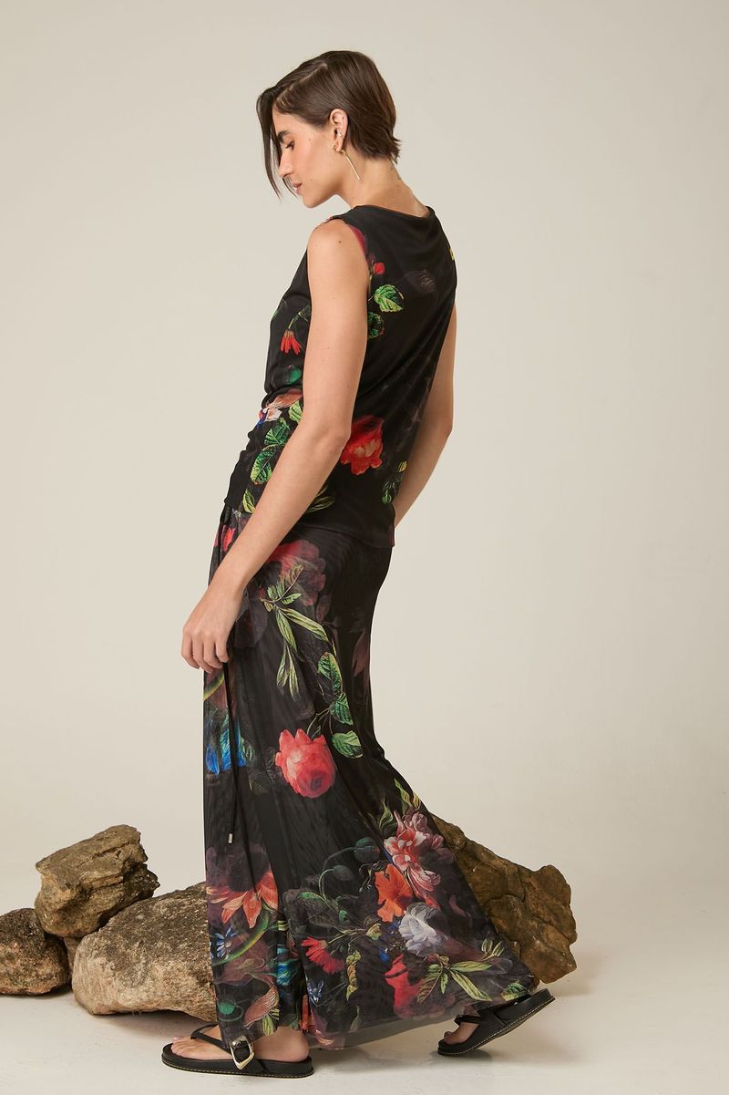 Saia Longa Floral de Tule Estampa Elias Vanden Broeck