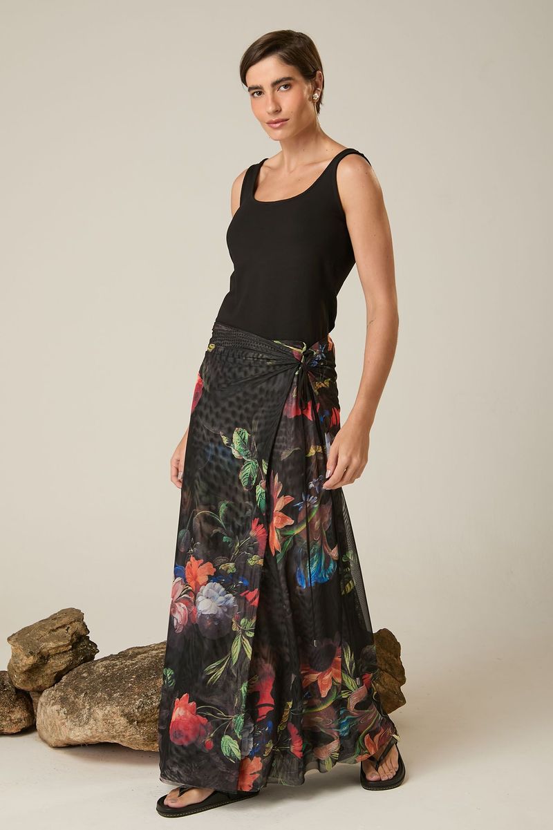 Saia Longa Floral de Tule Estampa Elias Vanden Broeck