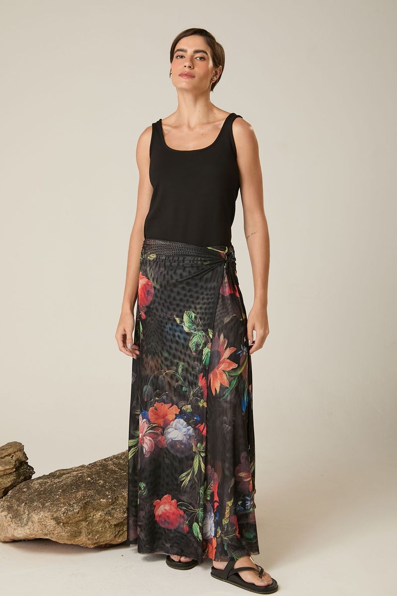 Saia Longa Floral de Tule Estampa Elias Vanden Broeck
