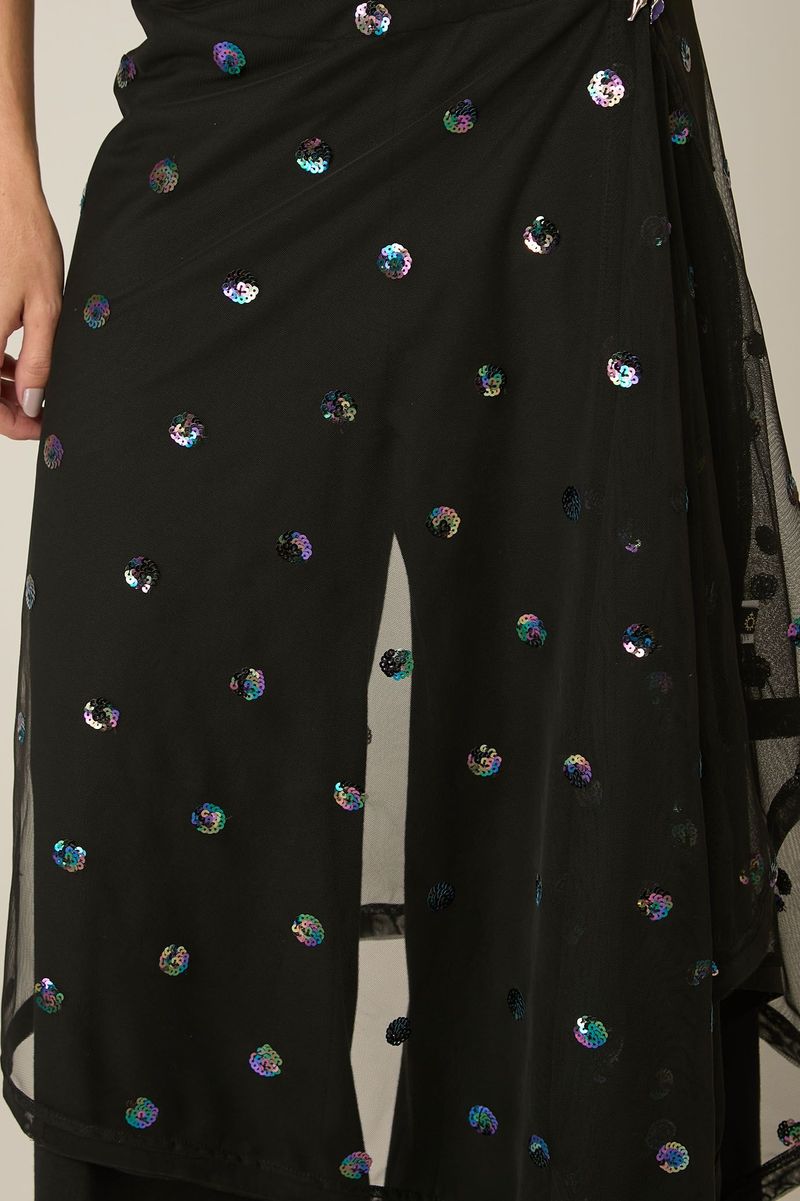 Echarpe de Tule Preta com Lantejoulas