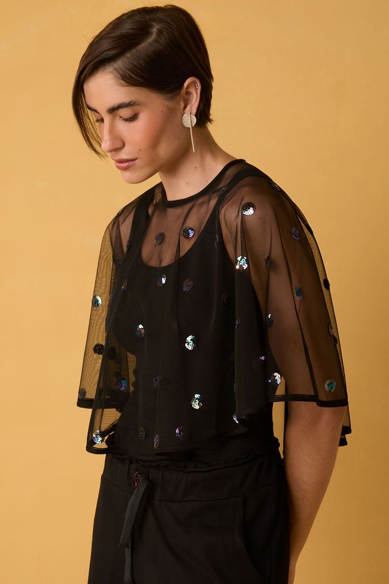 Bolero de Tule Preto com Lantejoulas