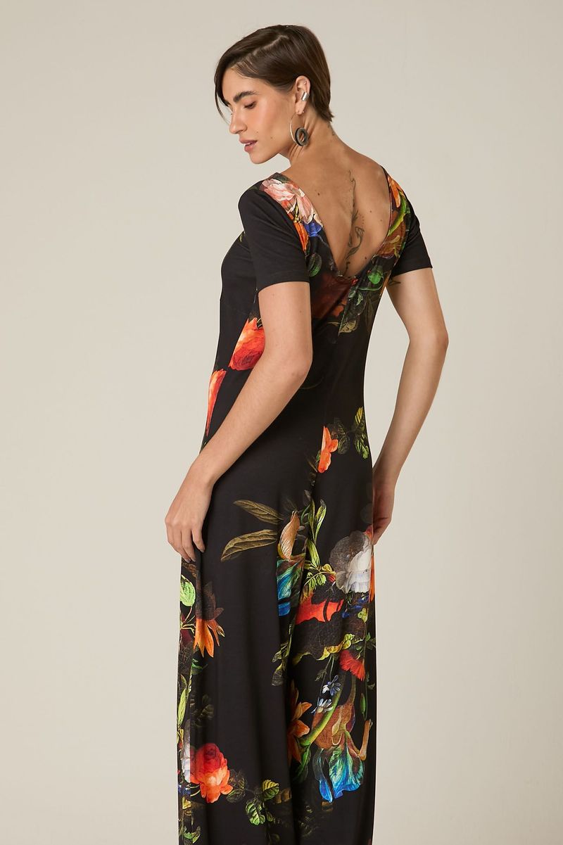 Macacão Longo de Malha Estampado Floral com Bolsos