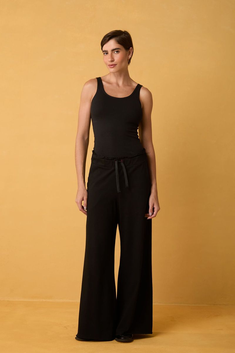Calça de malha Pantalona preta com bolso