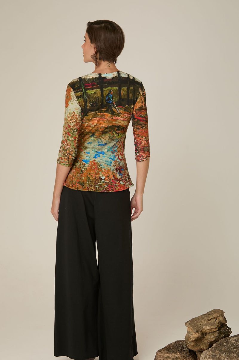 Blusa Estampada com Decote Transpassado e Manga 3/4 Vicente Van Gogh