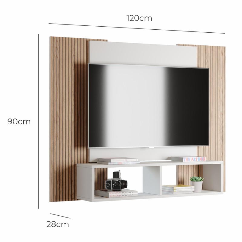 Painel Para Tv Até 42 Polegadas Com Nichos Gaia - Branco / Cinamomo Ripado