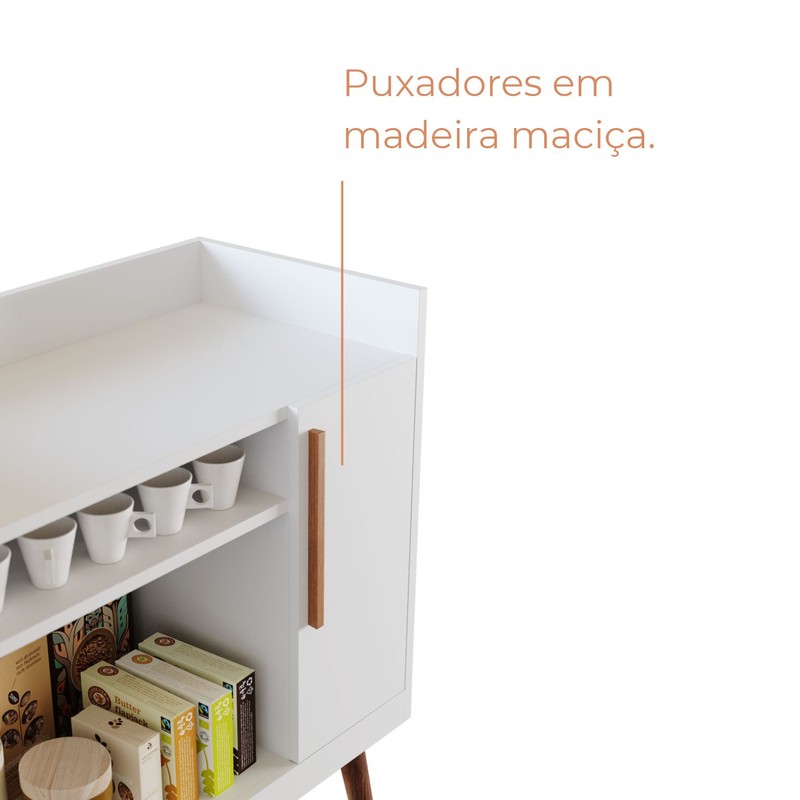 Buffet Aparador Cora Uma porta com Pés de Madeira - Branco