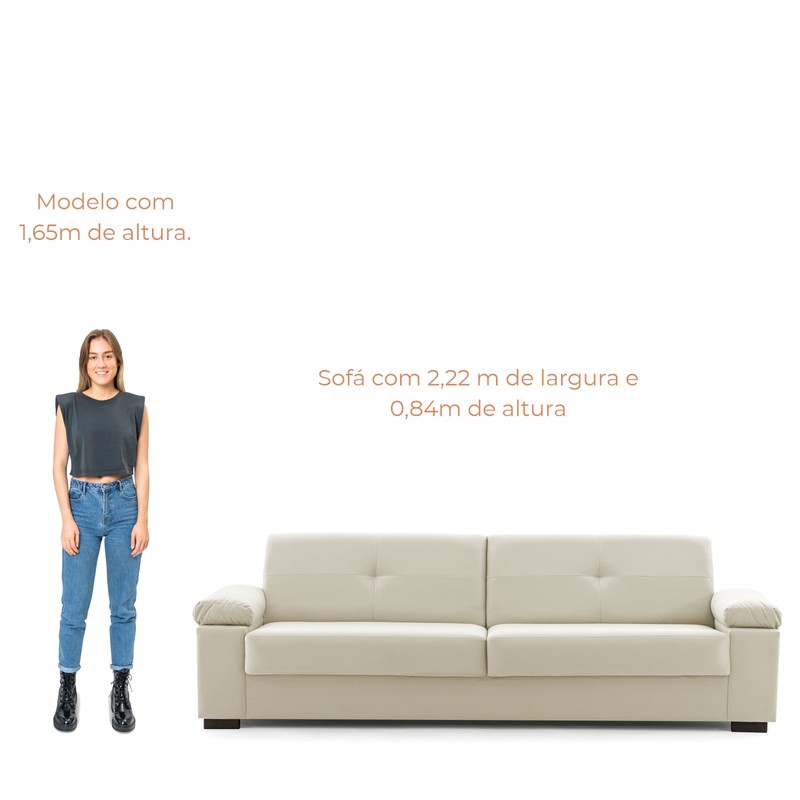 Sofá 3 lugares Lay com 2,22m em Linho - Grafite