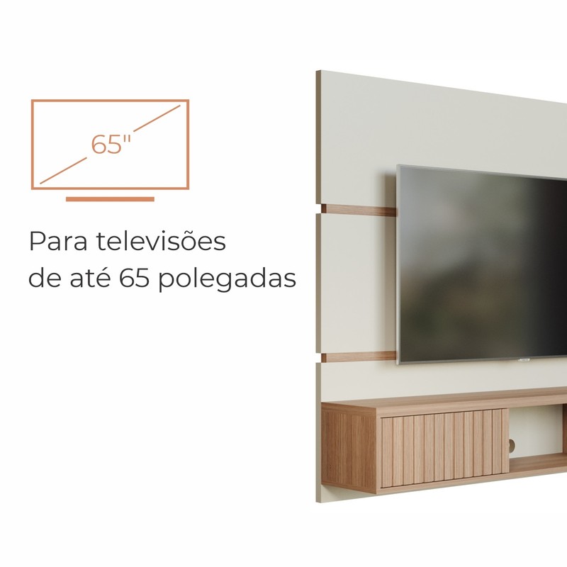 Painel de TV Até 65 Pol. Luna Babus - Off White / Cinamomo Ripado