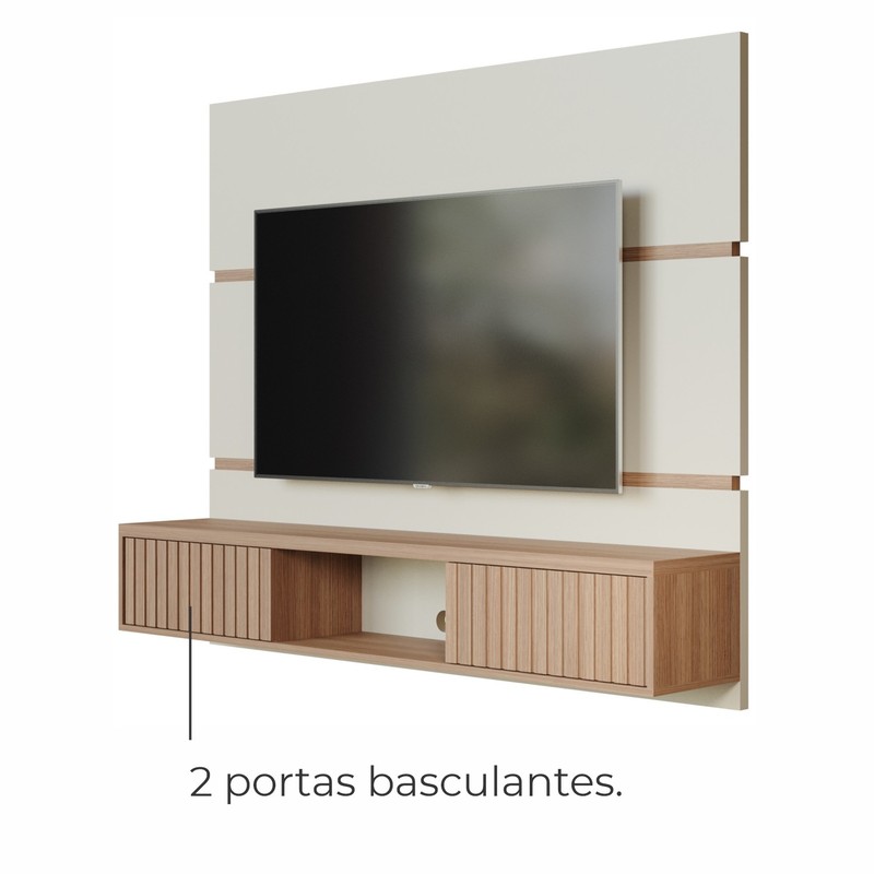 Painel de TV Até 65 Pol. Luna Babus - Off White / Cinamomo Ripado