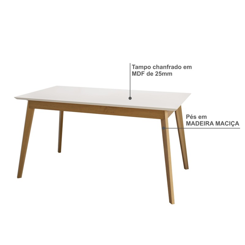 Mesa de Jantar Olive 6 Lugares 160cm Babus - Imbuia / Off White