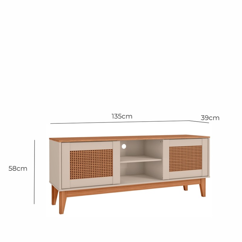 Rack de Sala Para TVs 55 Pol. Pés de Madeira Jam Babus - Off White / Cedro TR