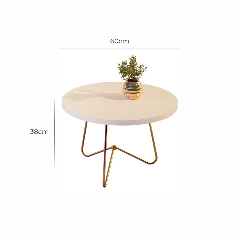 Mesa de Centro MDF Gobi Pés de Metal Babus - Perola / Dourado