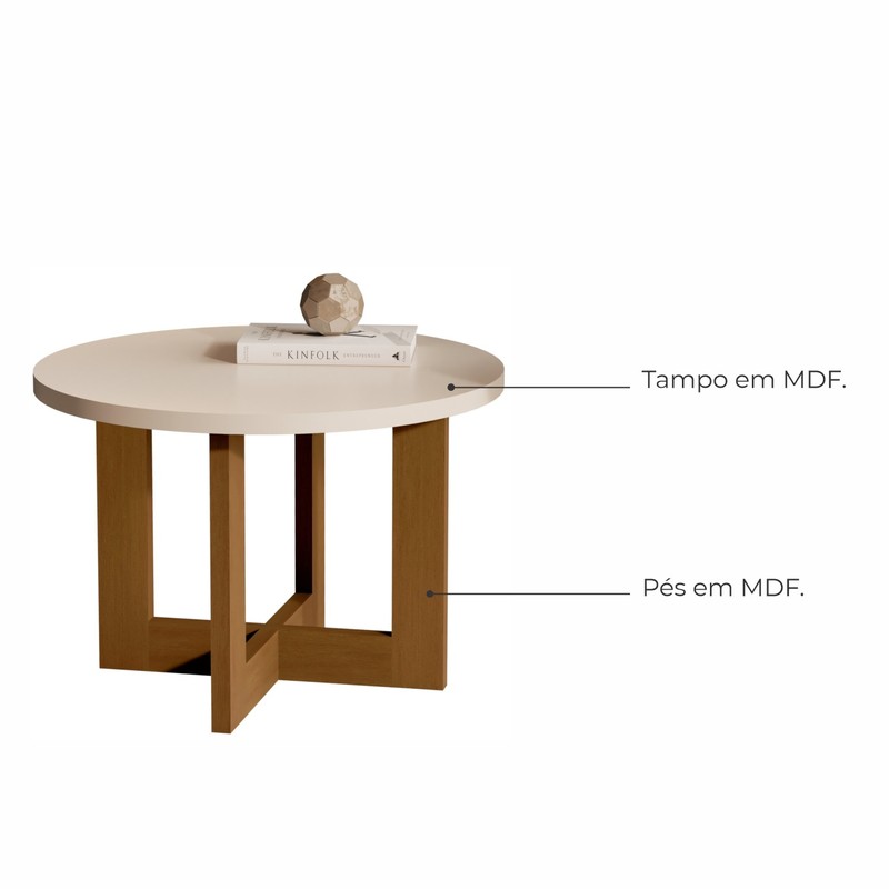 Mesa de Centro MDF Mar Babus - Perola / Nature