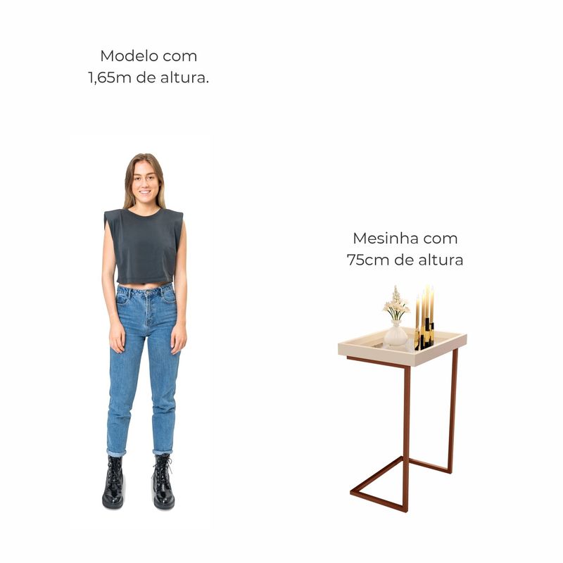 Mesa lateral Tira com pés de Metal Babus - Perola / Bronze