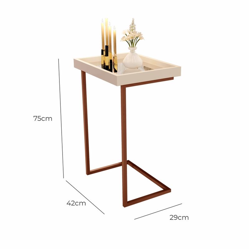 Mesa lateral Tira com pés de Metal Babus - Perola / Bronze