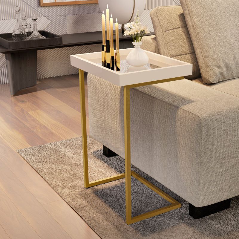 Mesa lateral Tira com pés de Metal Babus - Perola / Dourado
