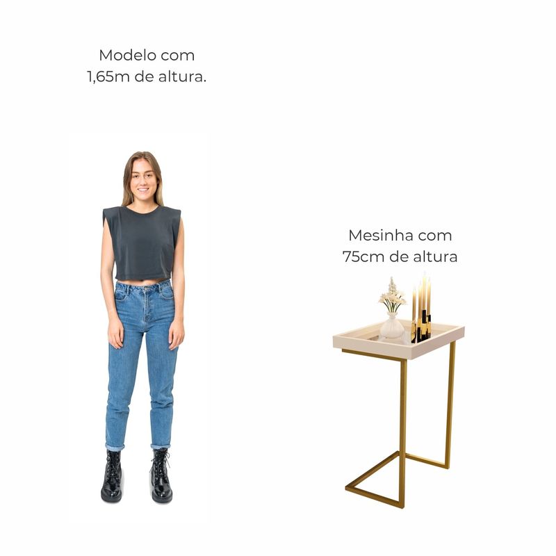 Mesa lateral Tira com pés de Metal Babus - Perola / Dourado