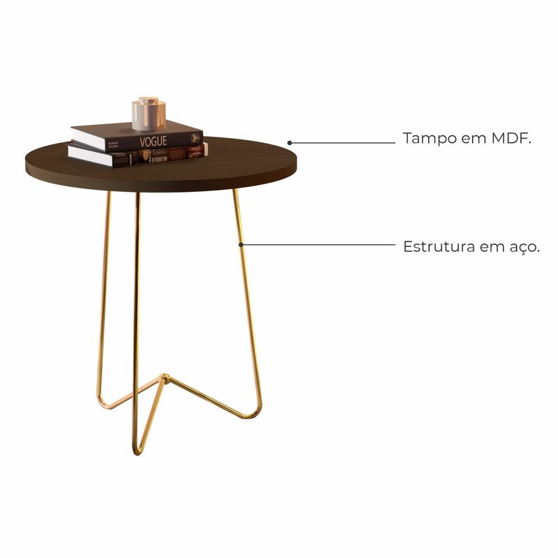 Mesa de Centro Lisboa com pés de Metal Babus - Canela / Dourado