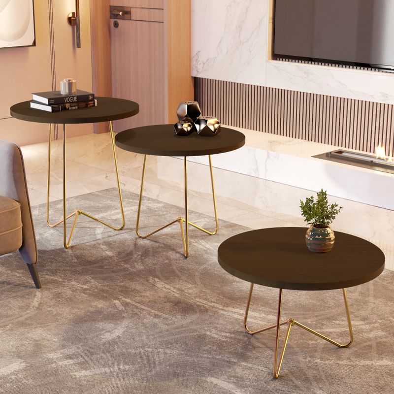 Mesa de Centro Lisboa com pés de Metal Babus - Canela / Dourado