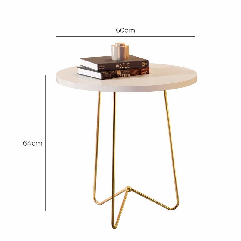Mesa lateral Hugo com pés de Metal Babus - Perola / Dourado