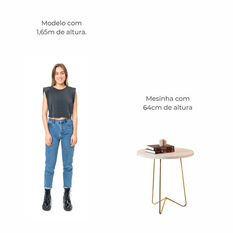 Mesa lateral Hugo com pés de Metal Babus - Perola / Dourado