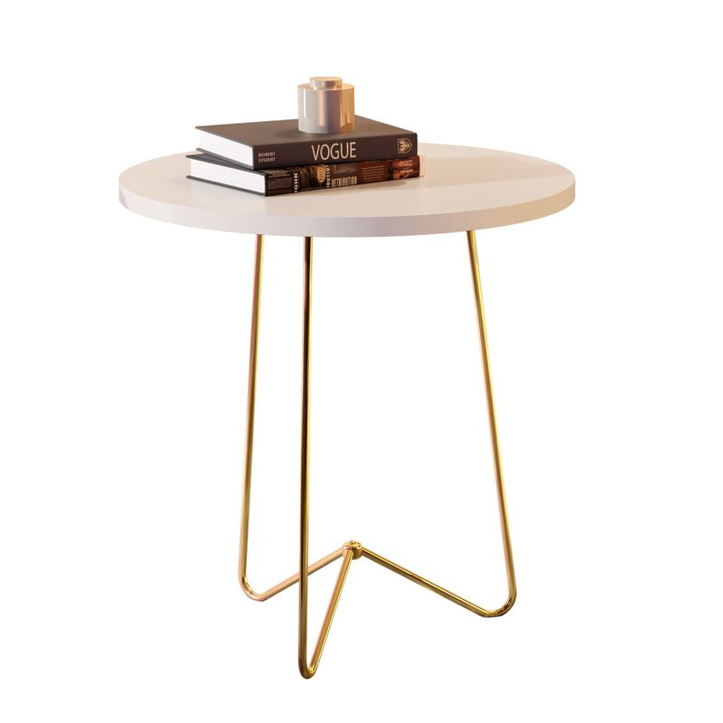 Mesa lateral Hugo com pés de Metal Babus - Perola / Dourado