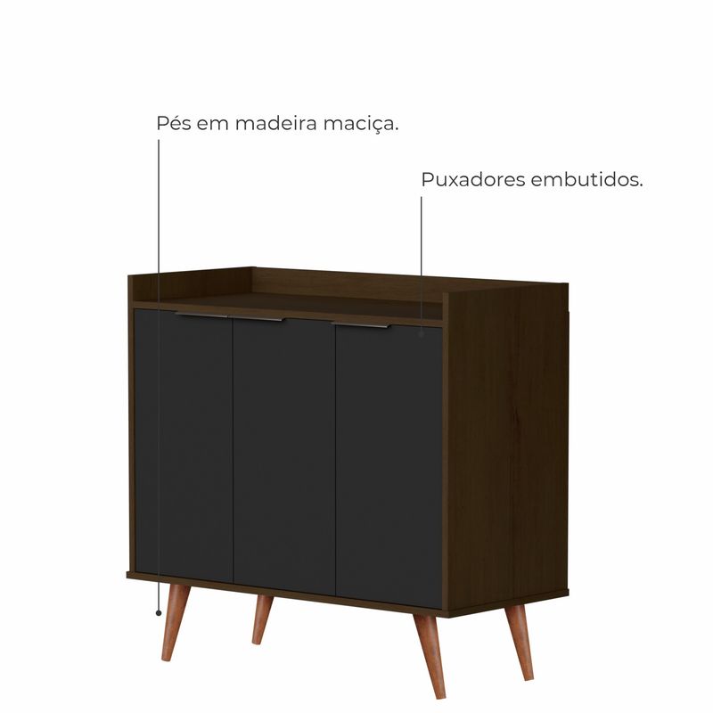 Buffet Aparador com 3 Portas Verona Babus - Canela / Preto