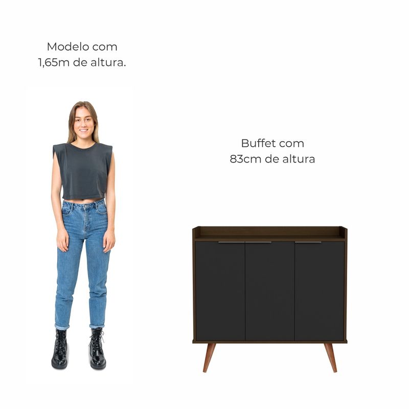 Buffet Aparador com 3 Portas Verona Babus - Canela / Preto