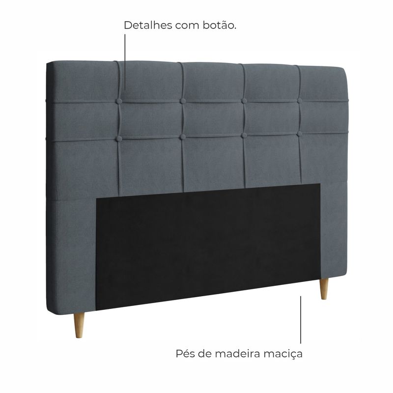 Cabeceira de Casal Estofada Santorini Em Veluplus Grafite