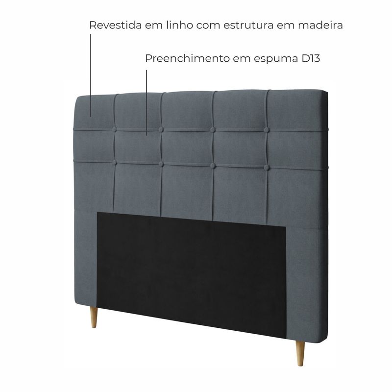 Cabeceira de Casal Estofada Santorini Em Veluplus Grafite