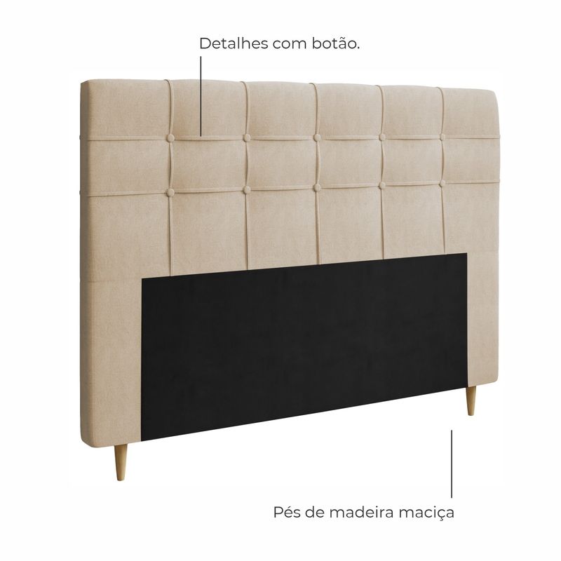 Cabeceira Queen Estofada Santorini Em Veluplus Bege