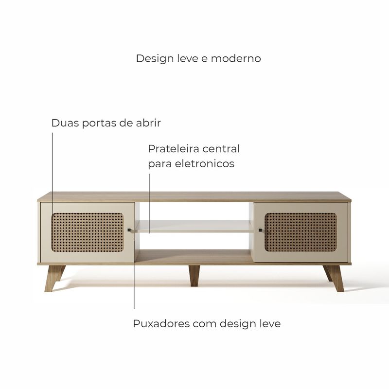 Rack para TV Até 55 Polegadas Erice com 2 Porta e Pés - Carvalho / Off White
