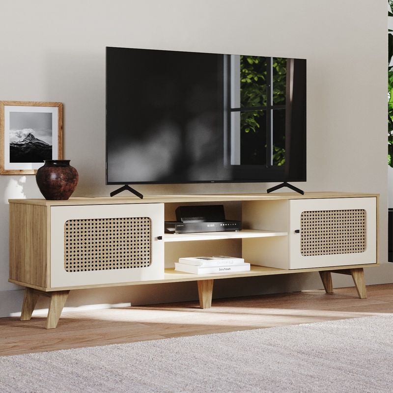 Rack para TV Até 55 Polegadas Erice com 2 Porta e Pés - Carvalho / Off White