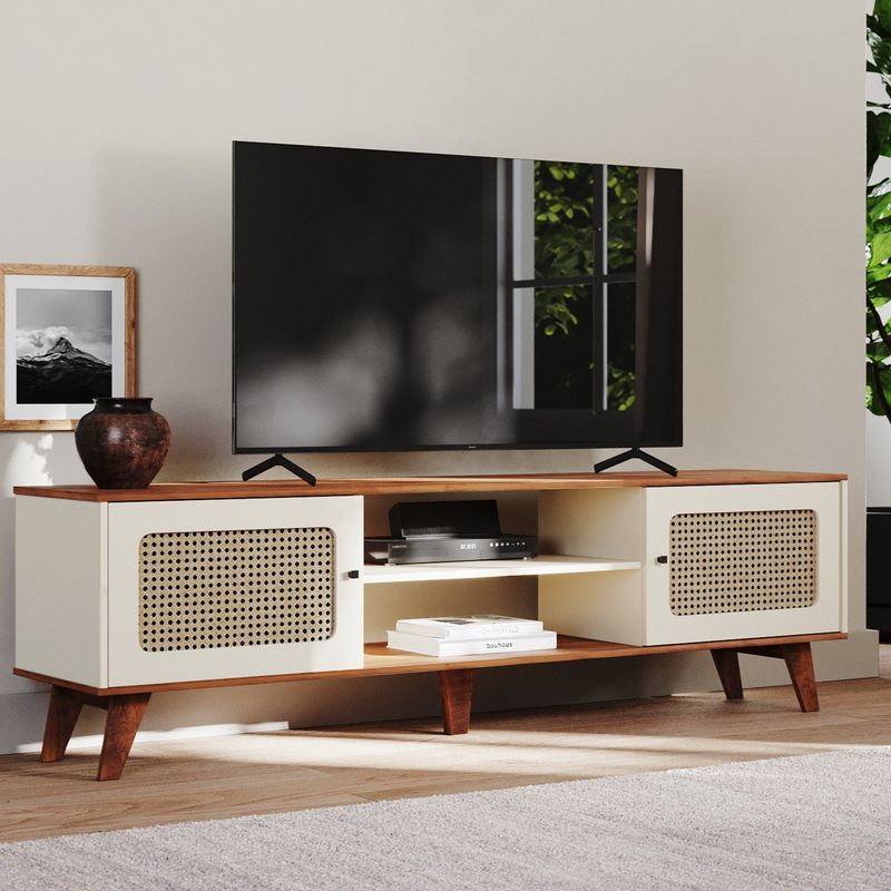Rack para TV Até 55 Polegadas Erice com 2 Porta e Pés - Pinho / Off White