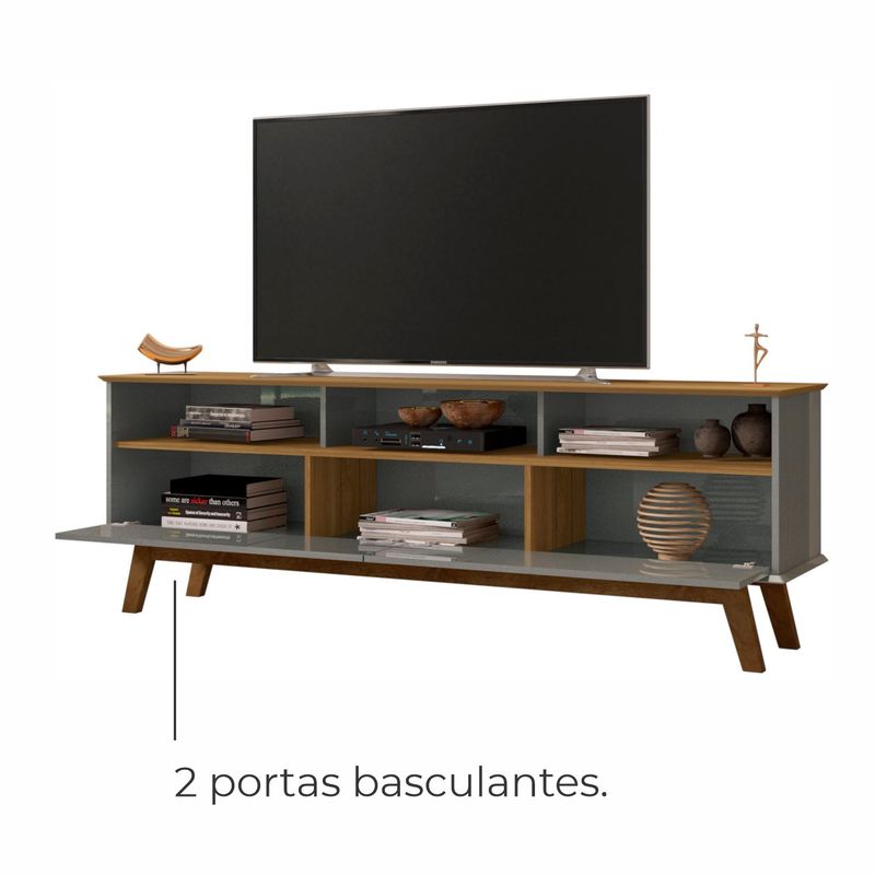 Rack para TV Até 65 Polegadas Ado com 1 Porta e Pés de madeira Babus - Cinamomo / Cinza