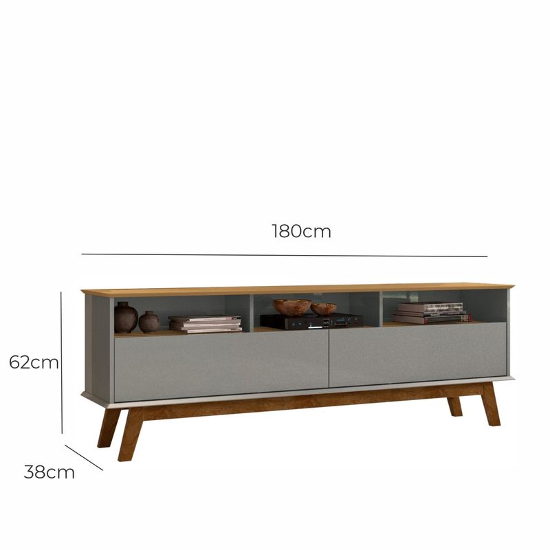 Rack para TV Até 65 Polegadas Ado com 1 Porta e Pés de madeira Babus - Cinamomo / Cinza