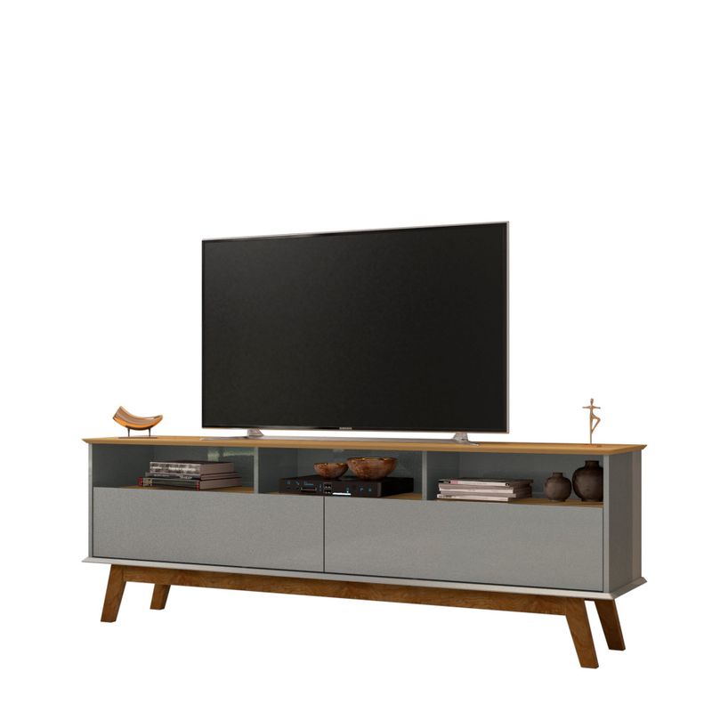 Rack para TV Até 65 Polegadas Ado com 1 Porta e Pés de madeira Babus - Cinamomo / Cinza