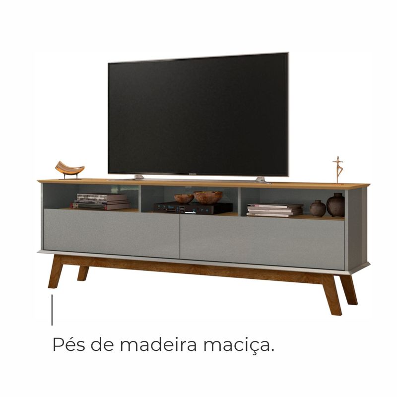 Rack para TV Até 65 Polegadas Ado com 1 Porta e Pés de madeira Babus - Cinamomo / Cinza