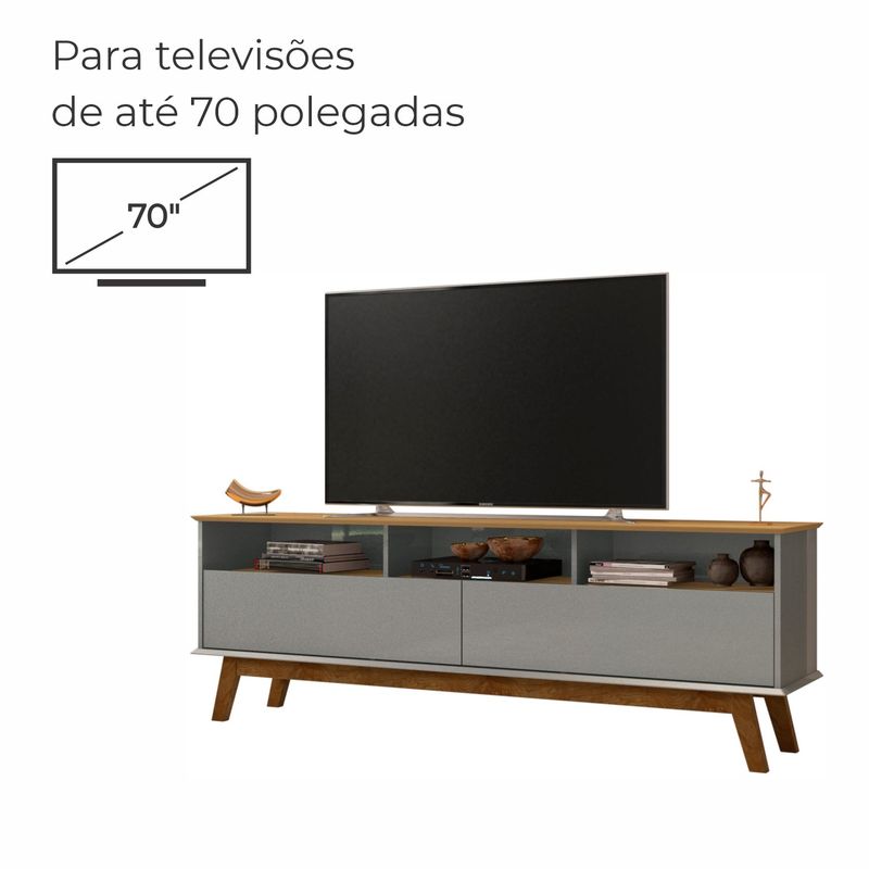 Rack para TV Até 65 Polegadas Ado com 1 Porta e Pés de madeira Babus - Cinamomo / Cinza