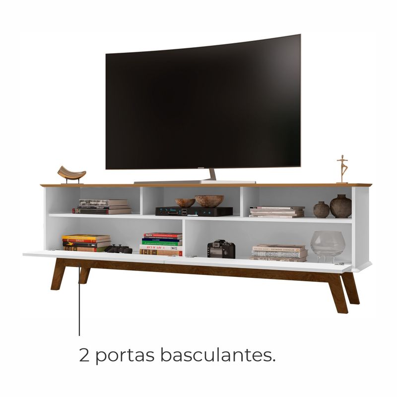 Rack para TV Até 65 Polegadas Ado com 1 Porta e Pés de madeira Babus - Branco