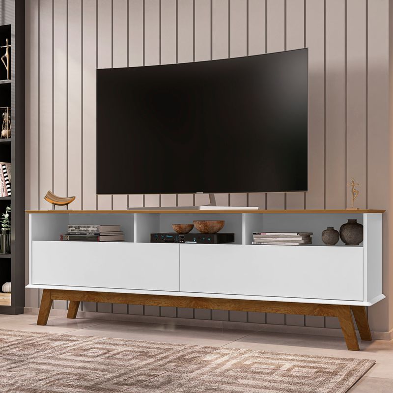Rack para TV Até 65 Polegadas Ado com 1 Porta e Pés de madeira Babus - Branco