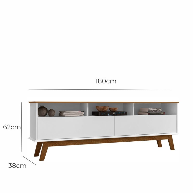 Rack para TV Até 65 Polegadas Ado com 1 Porta e Pés de madeira Babus - Branco