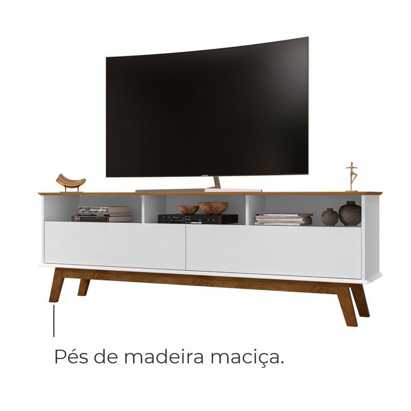 Rack para TV Até 65 Polegadas Ado com 1 Porta e Pés de madeira Babus - Branco