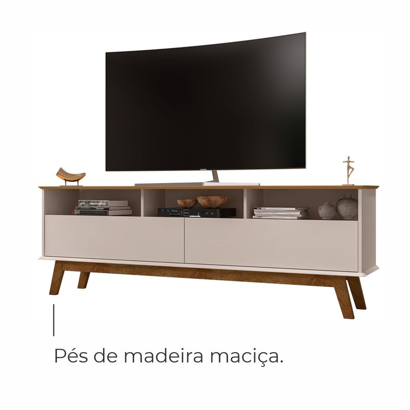 Rack para TV Até 65 Polegadas Ado com 1 Porta e Pés de madeira Babus - Cinamomo / Off White