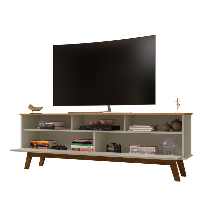 Rack para TV Até 65 Polegadas Ado com 1 Porta e Pés de madeira Babus - Cinamomo / Off White